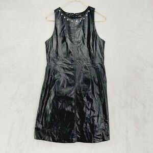 Worthington Black Faux Leather Sleeveless Studded Lined Sheath Dress P4711